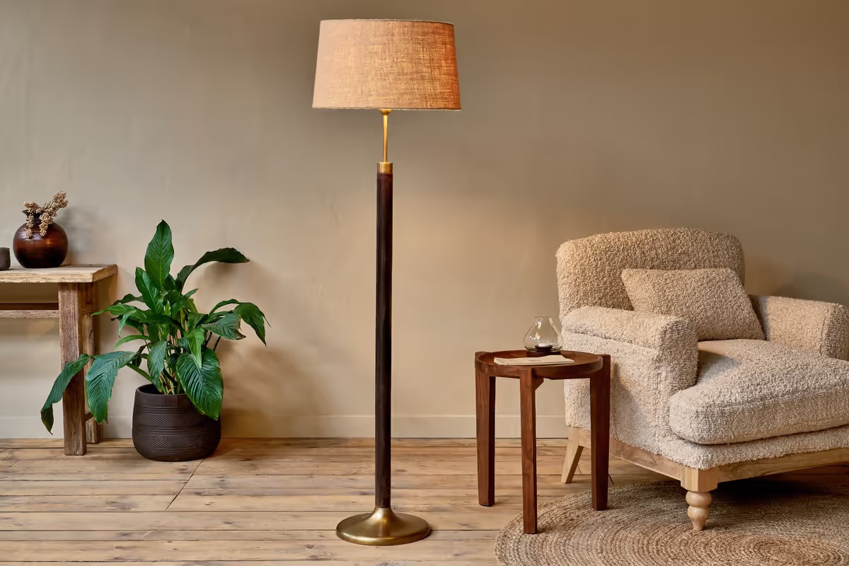 Shine Light World -Shine Light World Digha Wood Metal Floor Lamp Dark