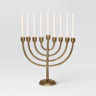 Cast Aluminum Menorah Antique Gold - Threshold™ 2 Cast Aluminum Menorah Antique Gold - Threshold™ - Image 2