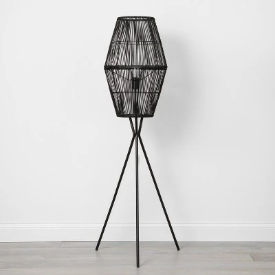 Diamond Tripod Floor Lamp Black With Rattan Shade (Includes LED Light Bulb) - Threshold™: Nautical Standing Illumination 1 Diamond Tripod Floor Lamp Black With Rattan Shade (Includes LED Light Bulb) - Threshold™: Nautical Standing Illumination