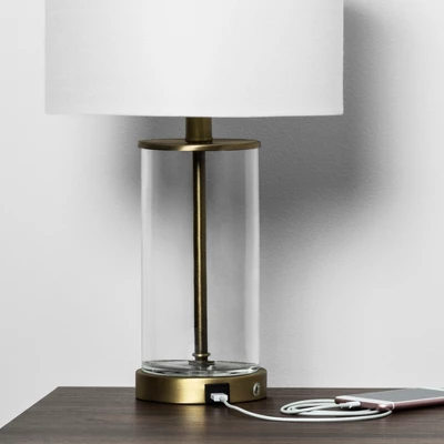 Fillable Accent With USB Table Lamp Brass - Threshold™: Modern Glass Nightstand Lamp, ETL Listed, No Bulb Included 3 Fillable Accent With USB Table Lamp Brass - Threshold™: Modern Glass Nightstand Lamp, ETL Listed, No Bulb Included - Image 3