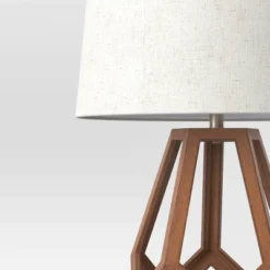 Large Wood Geo Assembled Table Lamp Brown - Threshold™: No Assembly, UL Listed, Cotton Shade -Shine Light World GUEST 4e826a9e 70e6 444a b5c1 561396ae69fb 1