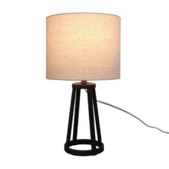 Medium Modern Industrial Assembled Table Lamp Black - Threshold™: UL Listed, Cotton-Linen Shade, Metal Body, No Bulb Included -Shine Light World GUEST 5e453bf9 3d19 49ed a4c9 16462b30fa15