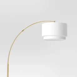 68"x41" Knurled Metal Arc Floor Lamp With Tiered Shade Brass - Threshold™: Curved Standing Illumination For Living Room -Shine Light World GUEST 716aed62 6745 4880 88e9 e08826468849