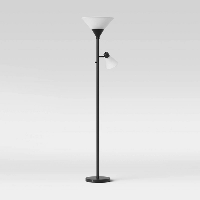 Mother Daughter Torchiere Floor Lamp Black With Glass Shade - Threshold™: Metal Body, ETL Listed, Dimmable 3 Mother Daughter Torchiere Floor Lamp Black With Glass Shade - Threshold™: Metal Body, ETL Listed, Dimmable - Image 3