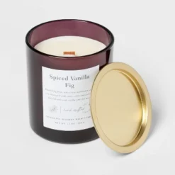 Clear Colored Glass With Woodwick And Brass Metal Inset Lid Spice Vanilla Fig Candle Purple - Threshold™ 7 Clear Colored Glass With Woodwick And Brass Metal Inset Lid Spice Vanilla Fig Candle Purple - Threshold™ -Shine Light World GUEST 851e53a4 1b0e 449b 92ac ac1f0d30a37e
