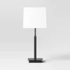 22.5"x7" Square Base Stick Lamp With USB Black - Threshold™: Modern Desk Lighting, ETL Listed, Linen Shade