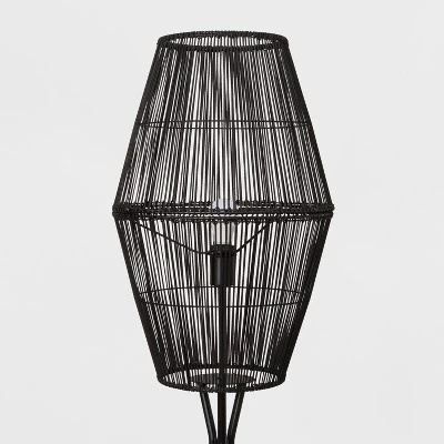 Diamond Tripod Floor Lamp Black With Rattan Shade (Includes LED Light Bulb) - Threshold™: Nautical Standing Illumination 2 Diamond Tripod Floor Lamp Black With Rattan Shade (Includes LED Light Bulb) - Threshold™: Nautical Standing Illumination - Image 2