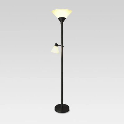 Mother Daughter Torchiere Floor Lamp Black With Glass Shade - Threshold™: Metal Body, ETL Listed, Dimmable 1 Mother Daughter Torchiere Floor Lamp Black With Glass Shade - Threshold™: Metal Body, ETL Listed, Dimmable