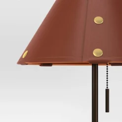 Table Lamp With Leather Shade Brown - Threshold™: Metal Base, Cone Shape, No Assembly, SGS Certified, 20" Height -Shine Light World GUEST c21d548e 4dc3 470a 8da6 4d055d364995