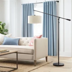 70"x16" Cantilever Drop Pendant Swing Arm Floor Lamp Brown - Threshold™: Adjustable, Metal Body, Linen Shade -Shine Light World GUEST cd0c3cb9 dbb5 466d 9069 486b7c8203dd