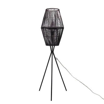 Diamond Tripod Floor Lamp Black With Rattan Shade (Includes LED Light Bulb) - Threshold™: Nautical Standing Illumination 4 Diamond Tripod Floor Lamp Black With Rattan Shade (Includes LED Light Bulb) - Threshold™: Nautical Standing Illumination - Image 4