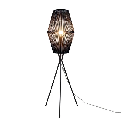 Diamond Tripod Floor Lamp Black With Rattan Shade (Includes LED Light Bulb) - Threshold™: Nautical Standing Illumination 5 Diamond Tripod Floor Lamp Black With Rattan Shade (Includes LED Light Bulb) - Threshold™: Nautical Standing Illumination - Image 5