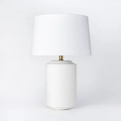 24"x16" Ceramic Assembled Table Lamp White - Threshold™ Designed With Studio McGee: Ribbed Design, Dimmable, UL Listed
