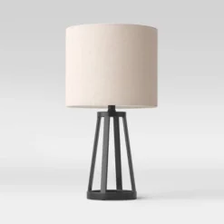 Medium Modern Industrial Assembled Table Lamp Black - Threshold™: UL Listed, Cotton-Linen Shade, Metal Body, No Bulb Included -Shine Light World GUEST efa66634 4d97 4129 8a6a 512cfcfb59c4