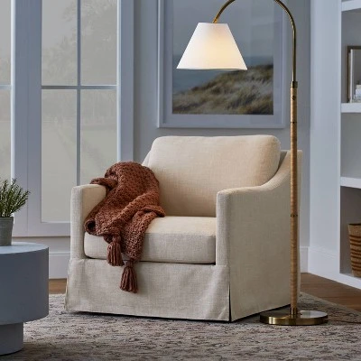 Rattan Wrap Arc Floor Lamp Brass (Includes LED Light Bulb) - Threshold™ Designed With Studio McGee 2 Rattan Wrap Arc Floor Lamp Brass (Includes LED Light Bulb) - Threshold™ Designed With Studio McGee - Image 2